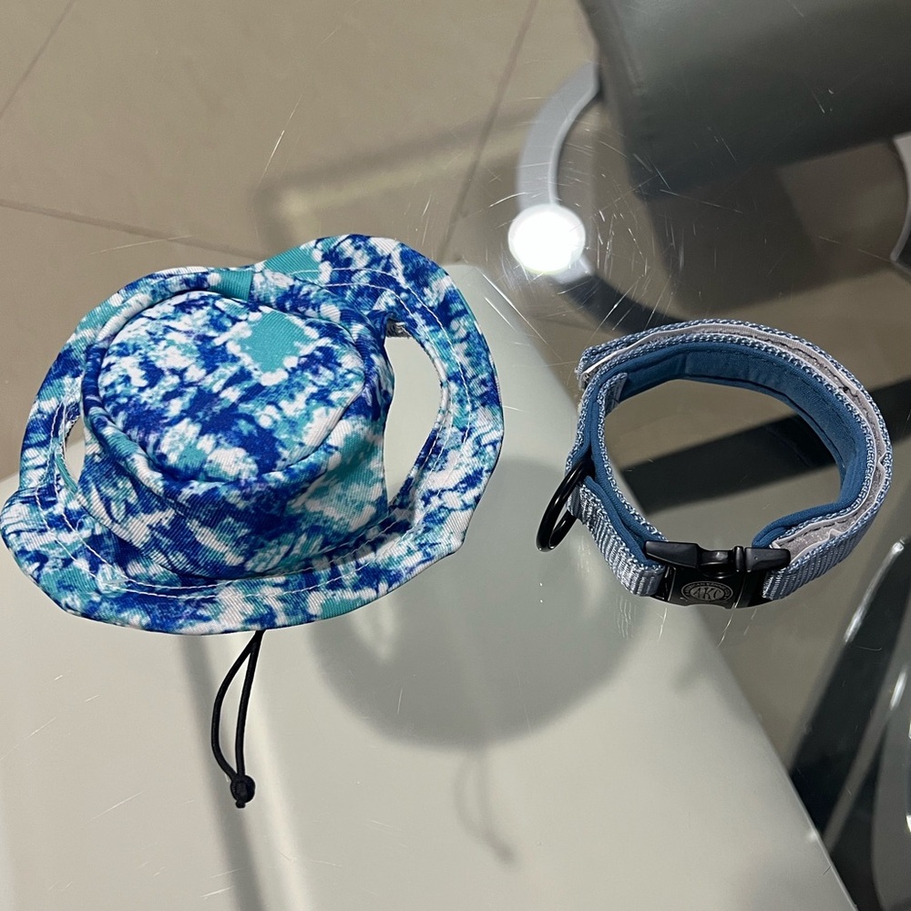 Vibrant Life Dog Tie-Dye Print Bucket Hat, and American Kennel Club Small collar